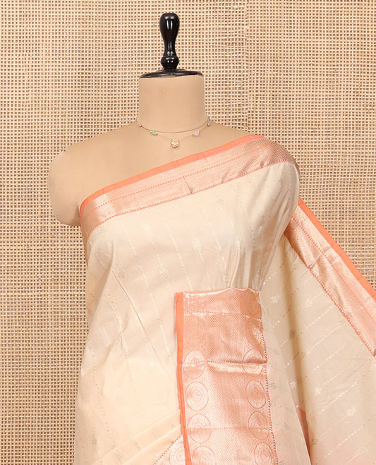 Light Sandal Budget Silk Saree, Crafted with Zari Buttas, Complemented by a Contrast Traditional Zari Border, Pallu of Jaal Design, and Contrast Blouse