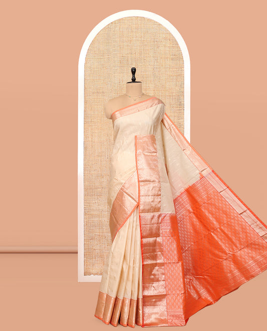 Light Sandal Budget Silk Saree, Crafted with Zari Buttas, Complemented by a Contrast Traditional Zari Border, Pallu of Jaal Design, and Contrast Blouse