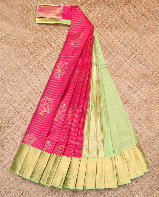 Rani Pink Budget Silk Saree, Decked Up with Zari Buttas and Stripes, Contrast Traditional Zari Border, Jaal Pallu, and a Contrast Blouse