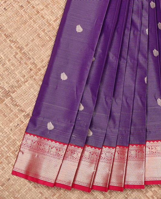 Violet Budget Silk Saree, Crafted with Zari Butta and Stripes, Complemented by a Contrast Traditional Zari Border, Jaal Pallu, and a Contrast Blouse
