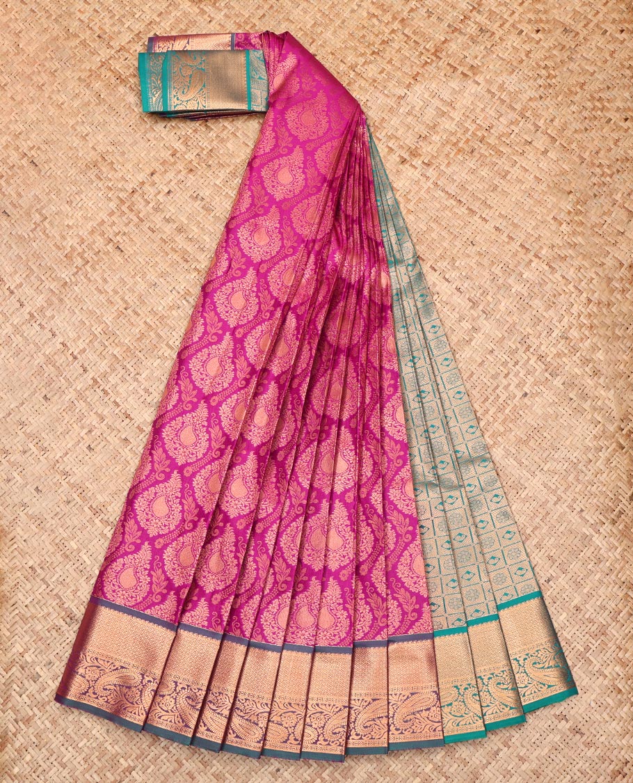 Pink Budget Silk Saree, Finely Crafted with Jacquard Design, Complemented by a Contrast Traditional Zari Border, Intricate Pallu, and a Contrast Blouse