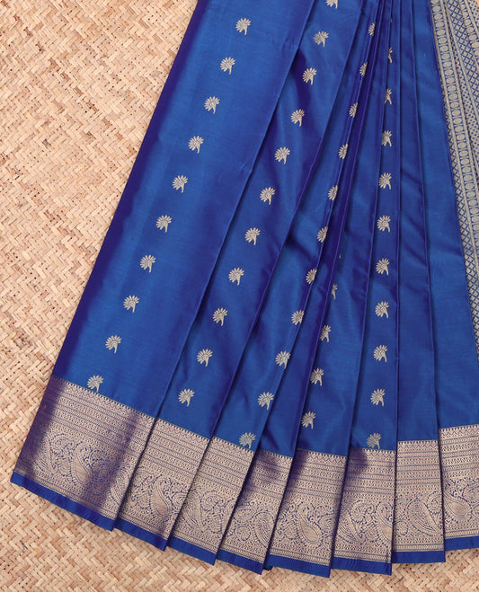 Blue Budget Silk Saree, Crafted with Zari Buttas, Highlighted by a Traditional Zari Border, Geometric Pallu, and a Matching Blouse