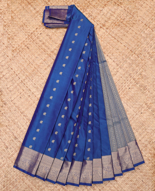 Blue Budget Silk Saree, Crafted with Zari Buttas, Highlighted by a Traditional Zari Border, Geometric Pallu, and a Matching Blouse