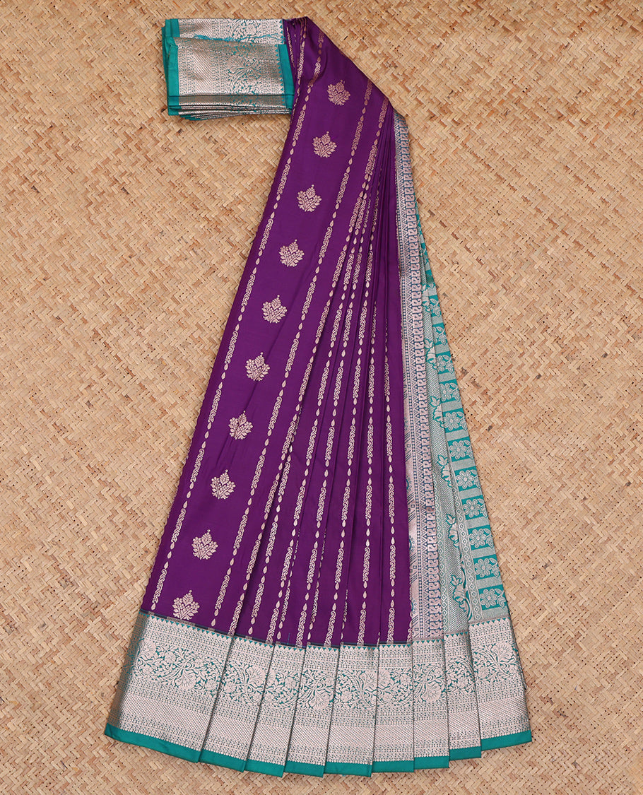 Violet Budget Silk Saree, Delicately Woven with Zari Designs, Complemented by a Contrast Traditional Zari Border, Floral Pallu, and a Contrast Blouse