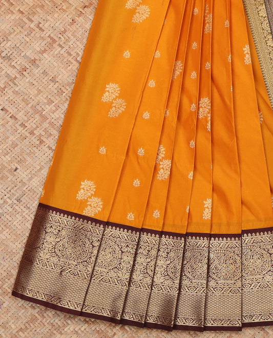 Orange Budget Silk Saree, Woven with Zari Buttas, a Contrast Traditional Zari Border, Grand Pallu, and a Contrast Blouse