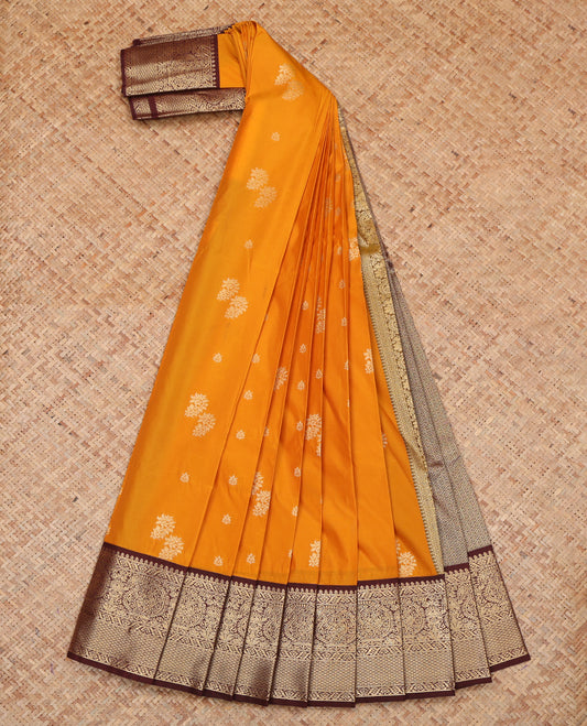 Orange Budget Silk Saree, Woven with Zari Buttas, a Contrast Traditional Zari Border, Grand Pallu, and a Contrast Blouse