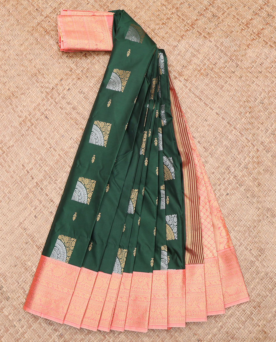Bottle Green Zari Butta Budget Silk Saree