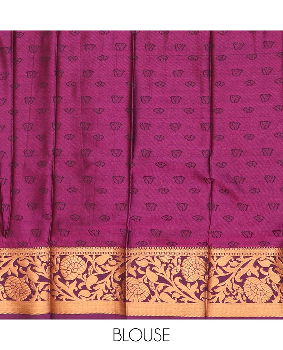 Grey floral jaal jacquard gift saree, contrast floral creeper zari border, and pallu of paisley designs