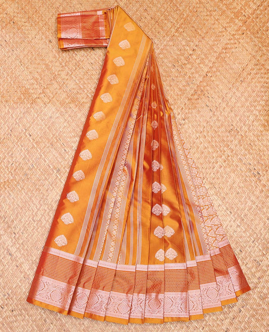 Yellow Budget Silk Saree, Detailed with Zari Buttas All Over Its Body, Highlighted by a Traditional Zari Border, Intricately Designed Pallu, and Paired with a Matching Blouse