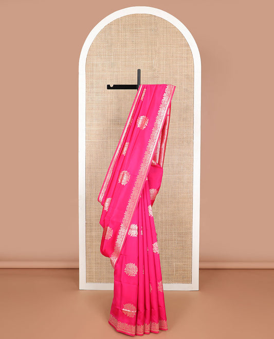 Pink floral motifs butter silk silk saree with self floral zari design border & floral design pallu