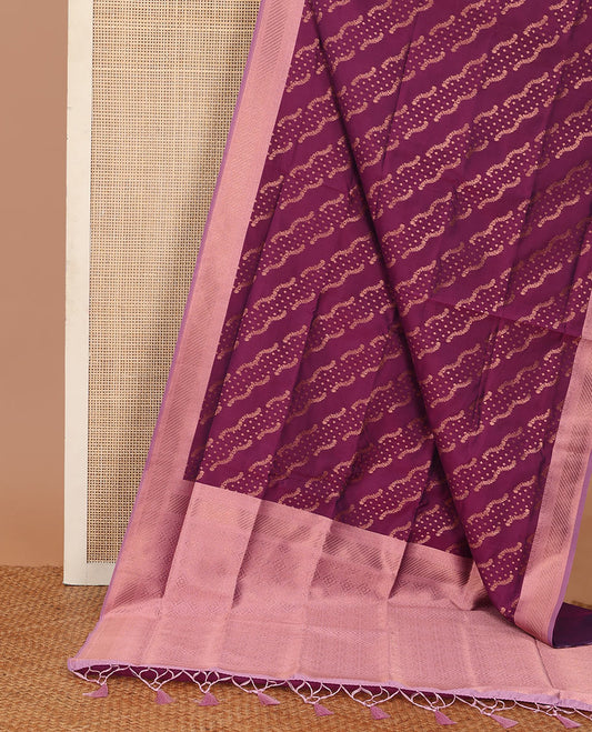 Purple butter silk saree with floral zari designs, contrast traditional zari design & jaal pallu