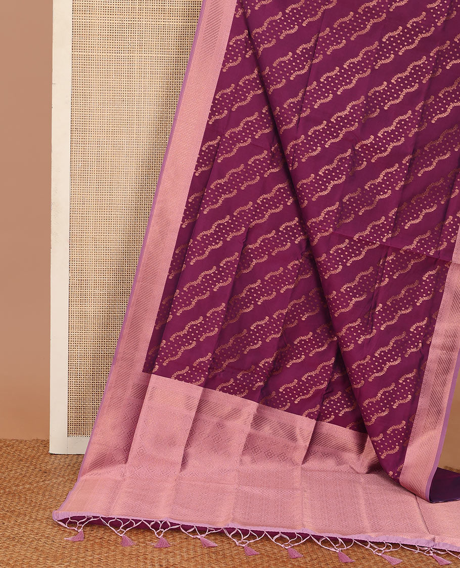 Purple butter silk saree with floral zari designs, contrast traditional zari design & jaal pallu