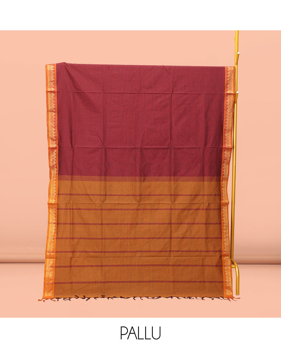 Red Striped Poly Cotton Saree