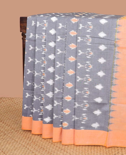 Grey  abstract design ikkat cotton saree with contrast border & geometric design pallu