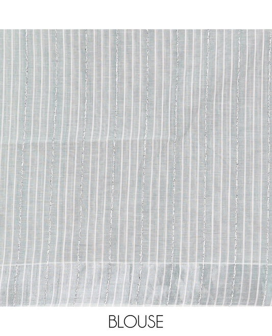 Green hand-brushing-style floral printed jute cotton saree, zari & printed border & striped pallu