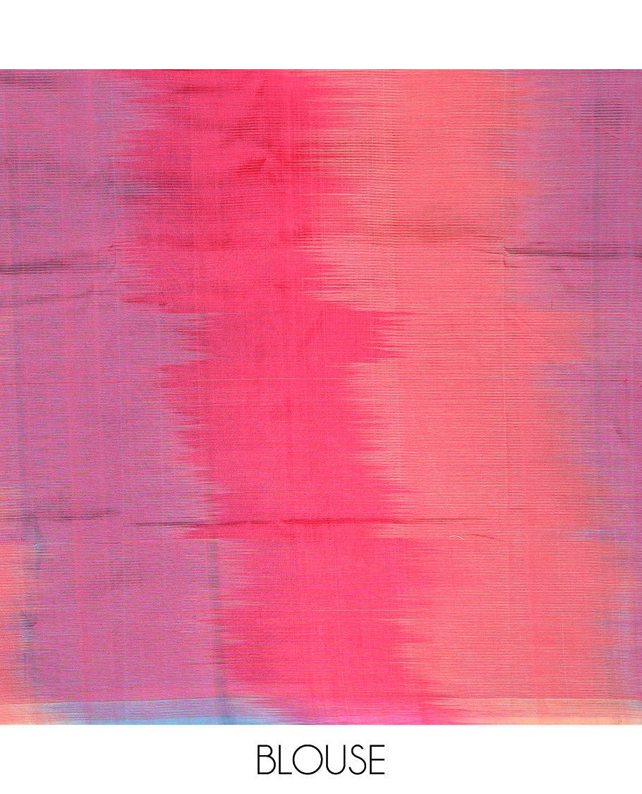 Borderless powder blue plain Mangalagiri Cotton saree, contrast striped pallu