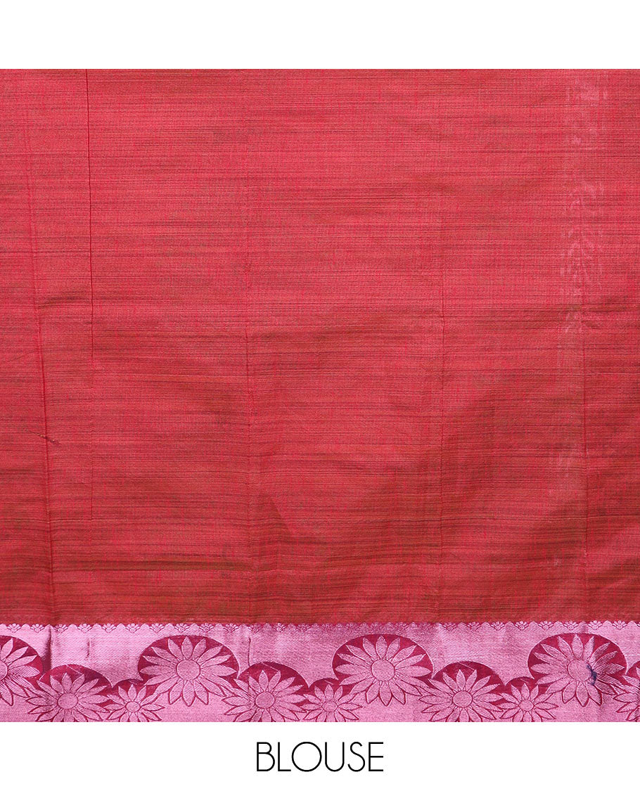 Green warli village printed Andhra cotton saree, zari floral border, and contrast warli printed pallu