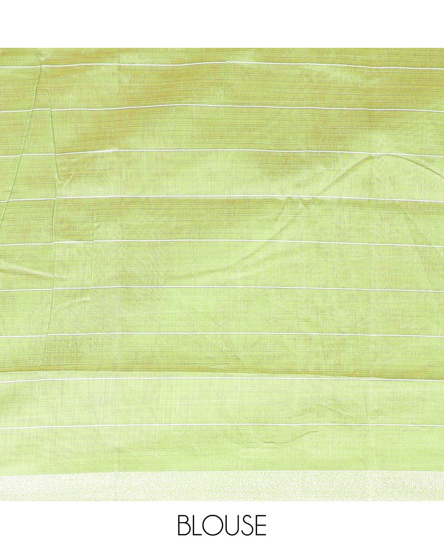 Pink checked with floral embroidered chirala cotton saree, plain border, and contrast striped pallu