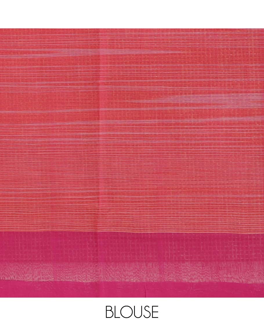 Orange textured Mangalagiri cotton saree, contrast border and striped pallu