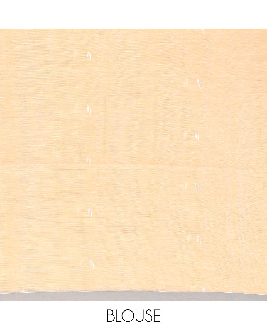 Yellow thread buttas Khadi cotton saree, contrast plain border, and pallu of geometric buttas