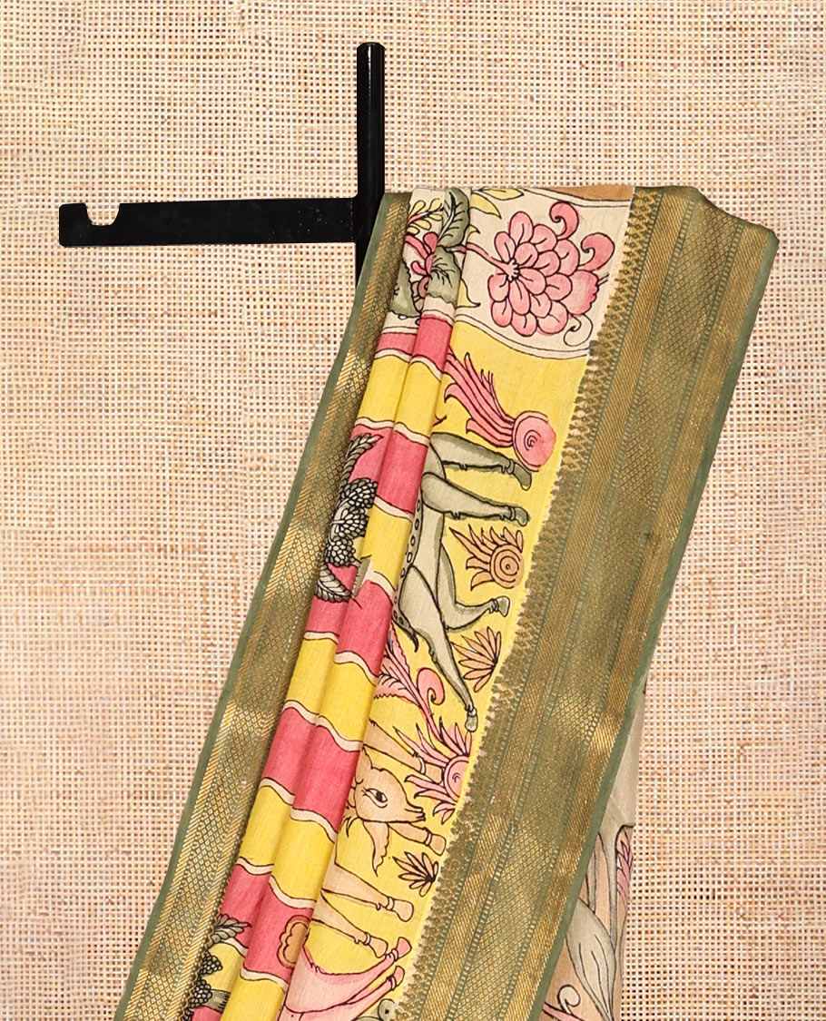 Yellow Tussar Kalamkari Saree