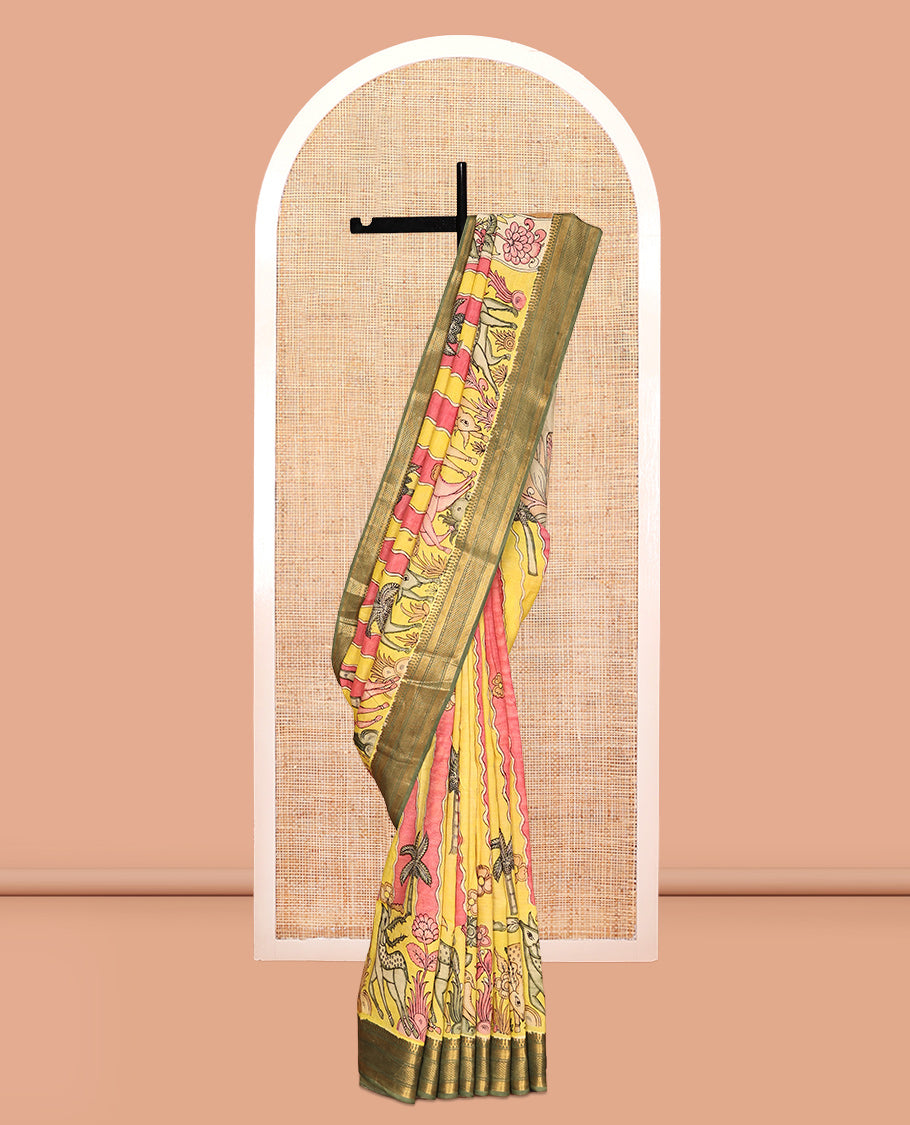 Yellow Tussar Kalamkari Saree