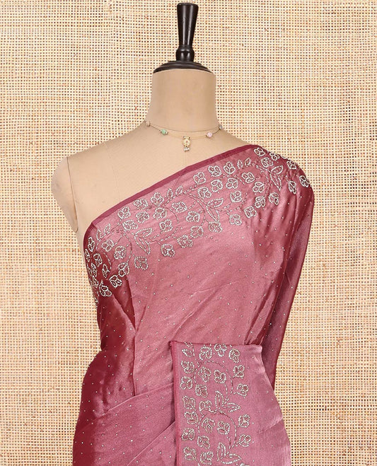 Purple Designer Saree, Spotlighted with Stones All Over Its Body, a Floral Embroidered Border, and Matching Blouse