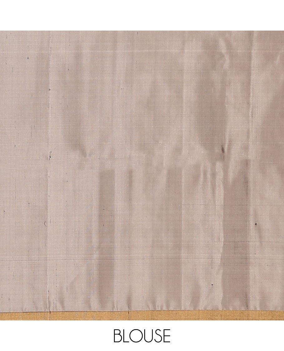 Grey stripes & butta pure ikkat saree, plain border & diamond & floral ikkat-style pallu