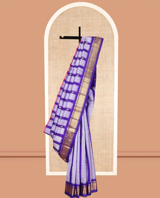 Grey-Violet Striped Kanchipuram Silk Saree