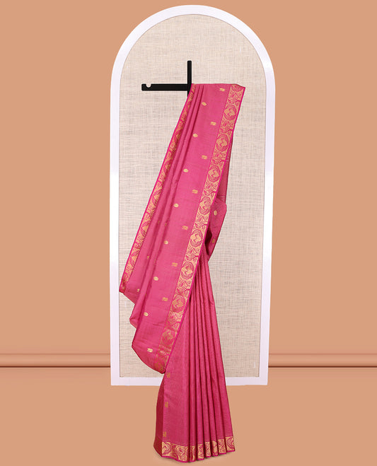 Pink Kanchipuram Silk Saree, Woven with Checks and Mayil Buttas, Highlighted by Bird Motif Woven Border, Zari Striped Pallu, and a Matching Blouse
