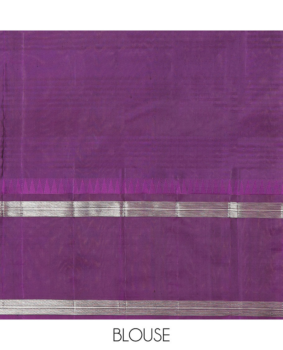 Multi-color checked Kanchipuram silk saree, contrast thazampoo rekku rettai pettu border, and vanasingaram-style flora-fauna motifs woven pallu