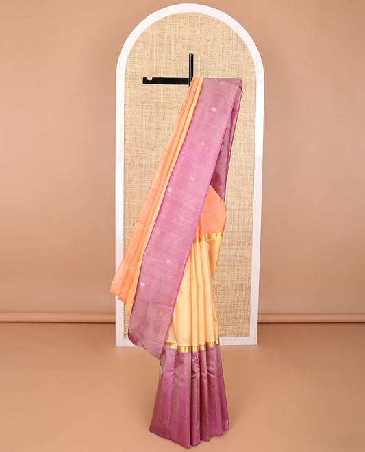 Sandal kancheepuram silk saree with contrast intricate zari design border & striped, floral design pallu
