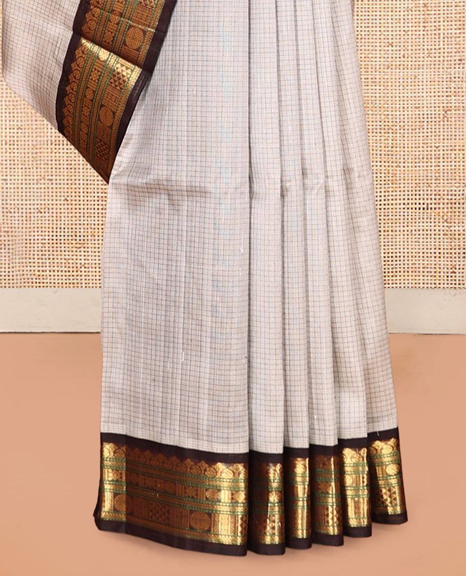 Grey Micro-Checked Kuppadam Silk Saree