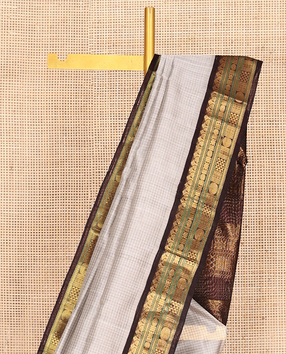 Grey Micro-Checked Kuppadam Silk Saree