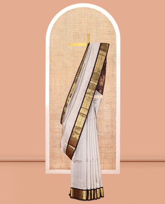 Grey Micro-Checked Kuppadam Silk Saree