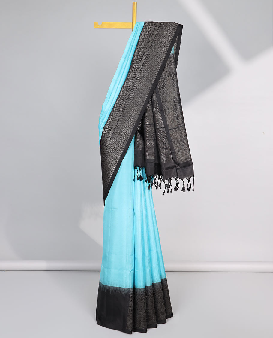 Blue Mayur soft silk saree with contrast zari design border and argyle pattern pallu