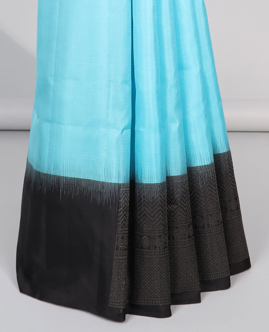 Blue Mayur soft silk saree with contrast zari design border and argyle pattern pallu