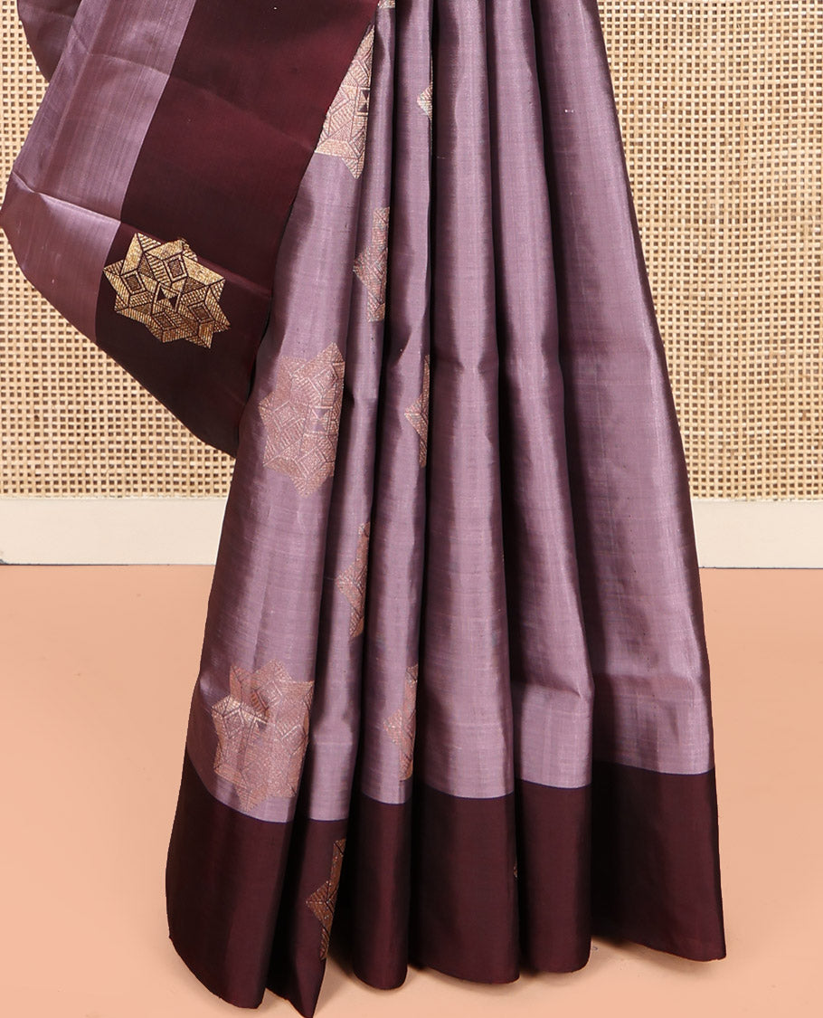 Grey Mayuri Lite Silk Mix Saree, Prettified with Zari Buttas, Complemented by Contrast Zari Border, Grand Jaal Pallu and a Contrast Blouse