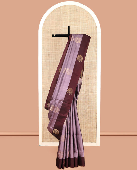 Grey Mayuri Lite Silk Mix Saree, Prettified with Zari Buttas, Complemented by Contrast Zari Border, Grand Jaal Pallu and a Contrast Blouse