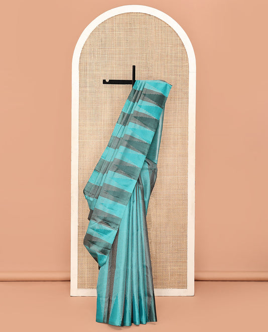 Blue Mayuri Soft Silk Saree, Subtly Sparkled with Thread Stripes All Over Its Body, Thazampoo Rekku Border, Sparsely Woven Pallu of Seppu Rekku Designs, and Paired with a Matching Blouse