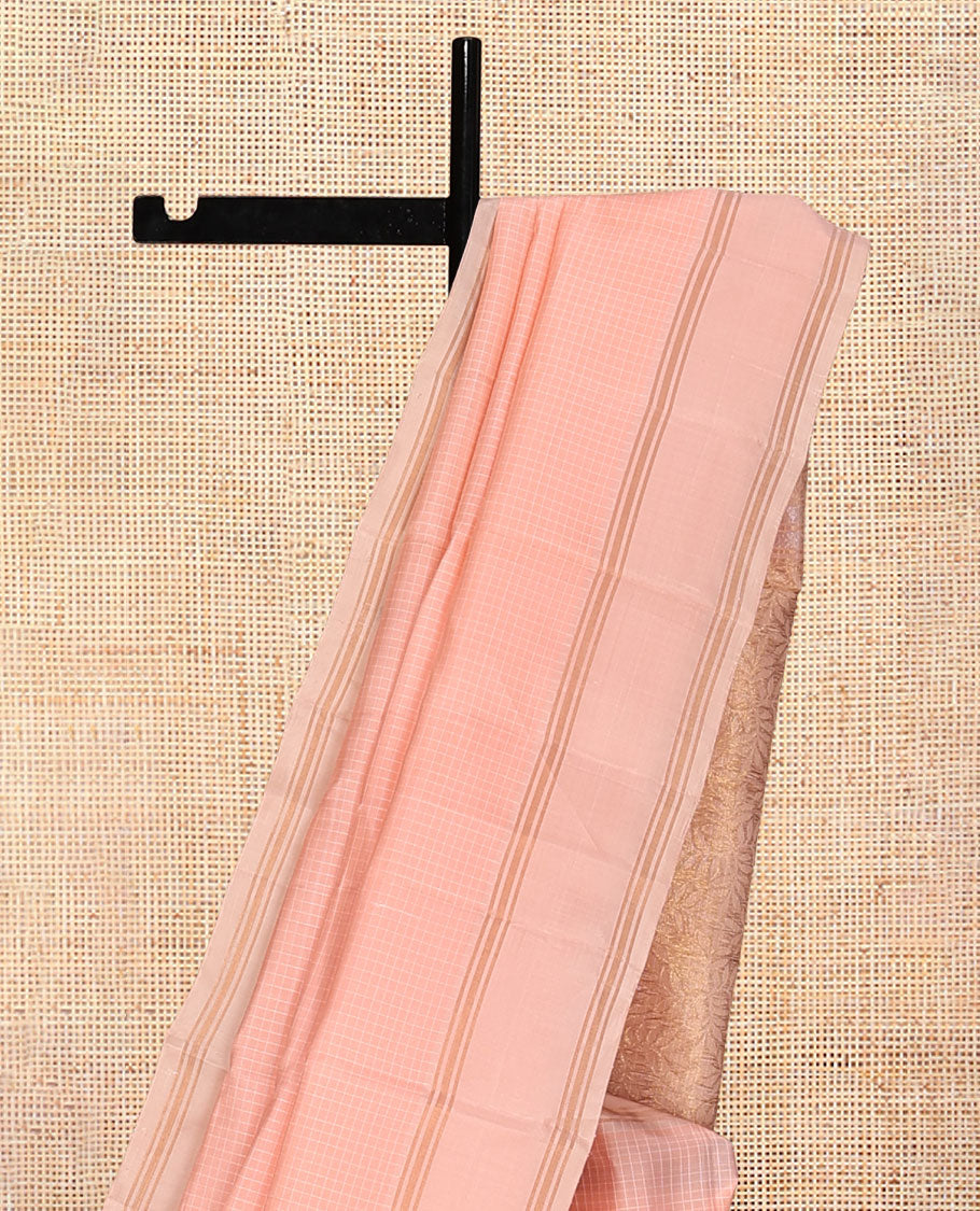 Peach Micro Checks Mayuri Lite Silk Mix Saree