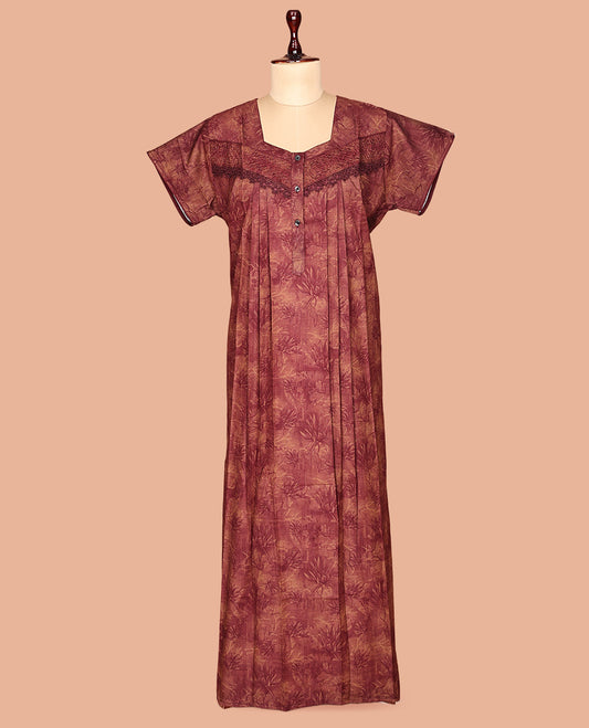 Light Maroon Cotton-Blended Nighty