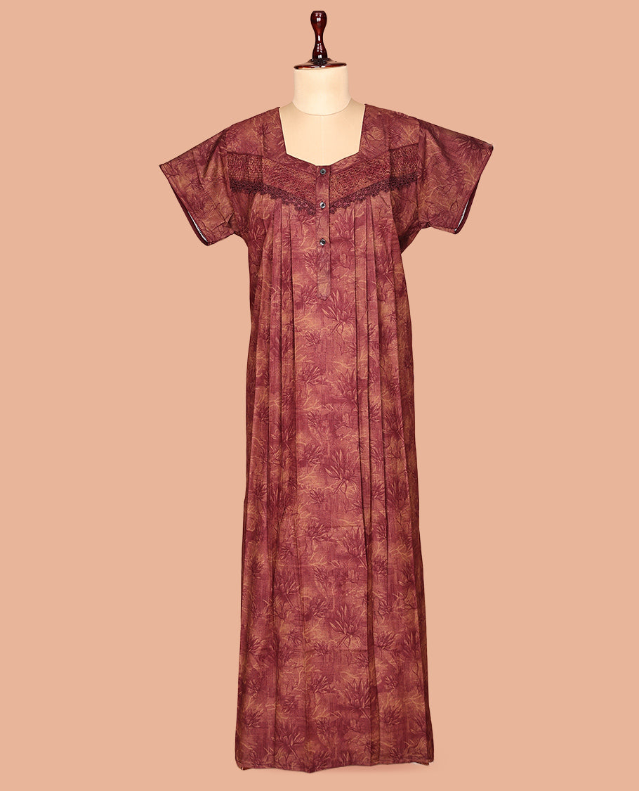 Light Maroon Cotton-Blended Nighty