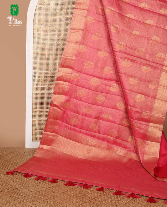 Pink zari butta design banaras tissue saree with zari jacquard border & rich weaving pallu along with butta design blouse