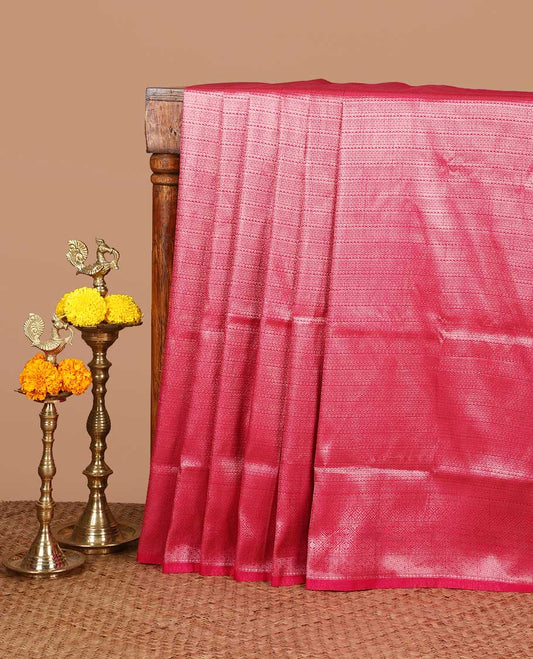Pink zari brocade weaving design banaras soft silk saree with jacquard border & rich weaving pallu along with brocade blouse