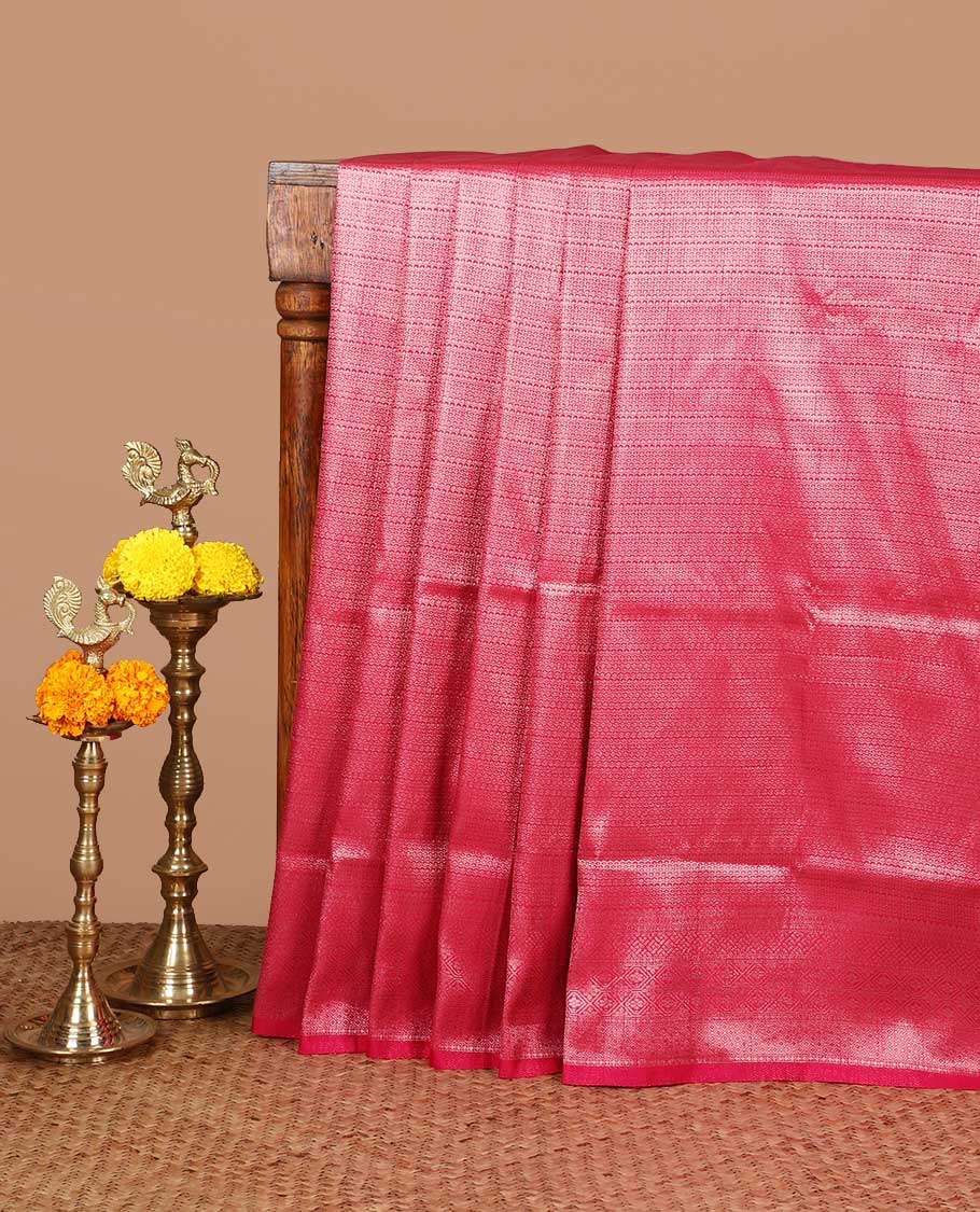 Pink zari brocade weaving design banaras soft silk saree with jacquard border & rich weaving pallu along with brocade blouse