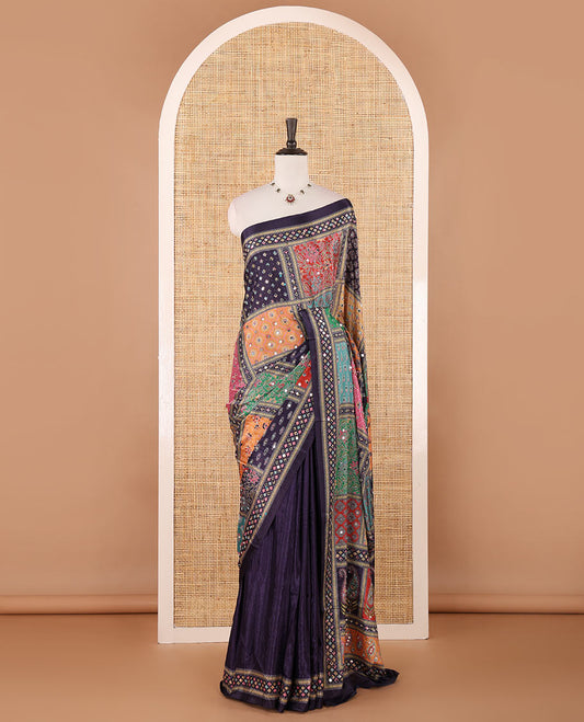 Multi-color geometric design masakali saree with printed, mirror work border & printed, mirror work pallu along with plain blouse