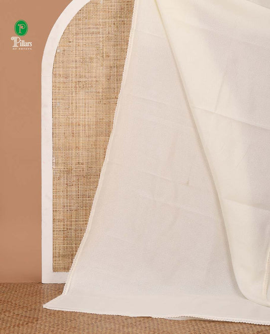 Cream plain design Kota checks saree with lace border & a separate Madhubani hand painting-style floral & geometric motifs printed blouse