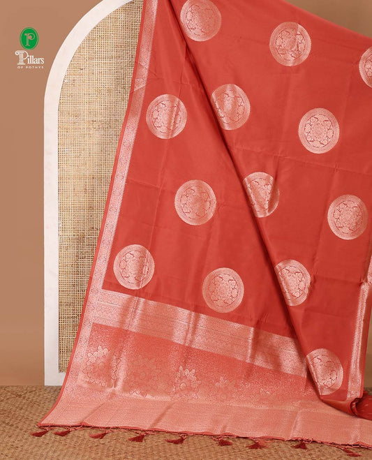 Pink elite soft silk saree with zari round buttas, traditional zari border, floral design pallu & flower butta blouse
