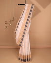 White chettinad cotton saree with sunflower border & jaipur print blouse